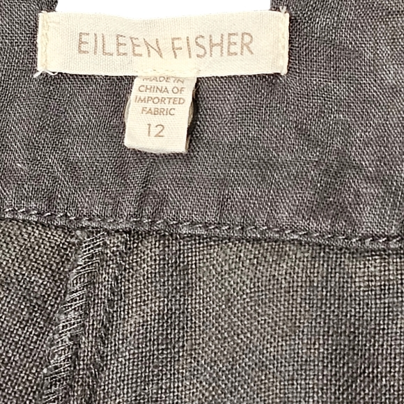 Eileen Fisher Thick Waisteband Gray Linen Wide Leg High Rise Pants 12 - Picture 8 of 12